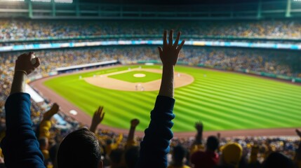 Obraz premium Daylight photo of an open-air baseball arena with a pristine field and enthusiastic fans