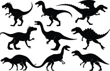 Cartoon vector black dinosaur silhouette clipart