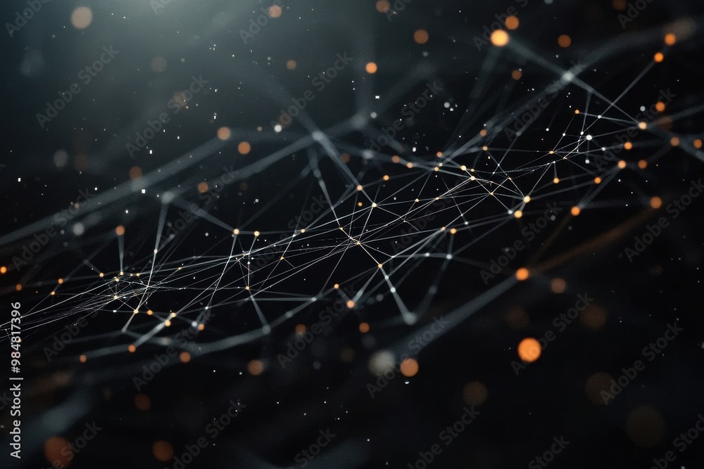 Poster Dynamic data visualization animation set against a dark background, showcasing an intricate network of linked nodes and connecting lines