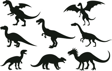 Cartoon vector black dinosaur silhouette clipart