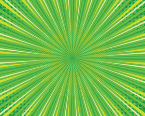 Abstract radial green stripes comic background