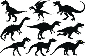 Cartoon vector black dinosaur silhouette clipart