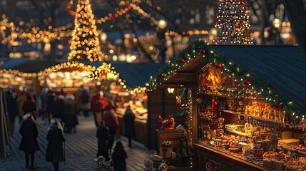 A festive Christmas market with unique handmade gifts and delicious food stalls.