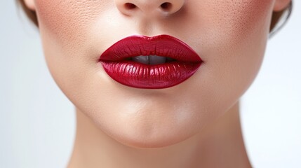 Obraz premium Close-Up of Glossy Red Lips with Flawless Skin