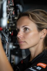 Industrial strength: portrait of a girl worker in factory, highlighting determination and focus, capturing essence of resilience and hard work in industrial setting.