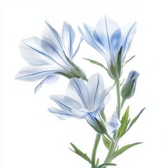 Fototapeta premium Delicate blue chicory flowers arranged on a clean white background, in a close-up view.