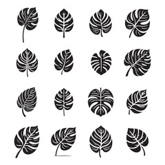 Creative and Elegant Philodendron Split Leaf Silhouette Vector Icon Set, Perfect for Nature-Inspired Branding, Garden Projects, and Digital Designs,