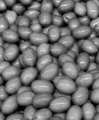 Olives Shiny Close-up Detailed Black White Food Photography