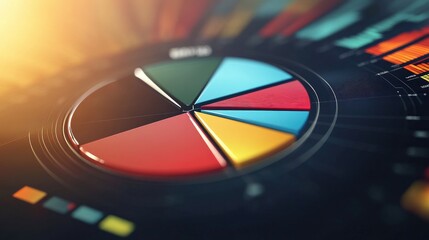 Obraz premium A close-up of a detailed 3D pie chart showing different financial sectors, with sleek, modern design elements and subtle shadows for depth.