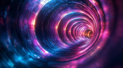 A vibrant tunnel of swirling colors illuminated by ethereal lights in a futuristic design