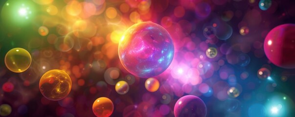 Glowing spheres of vibrant colors orbiting around a central point in space, symbolizing the vastness of creative ideas