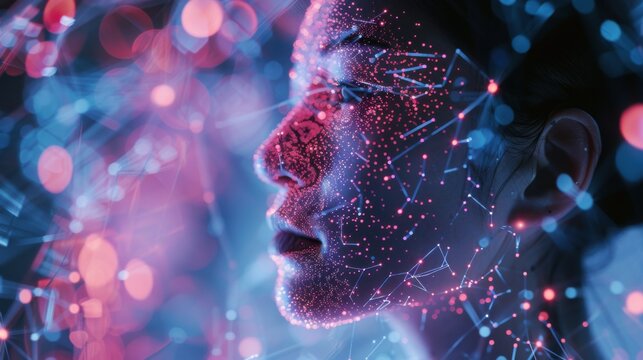 Futuristic Digital Face Scan Concept with Network of Connected Dots and Lines. Generative ai