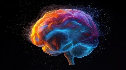A vibrant, abstract representation of a brain showcasing colorful patterns and glowing effects on a dark background.