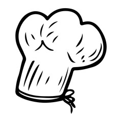 Chef hat hand drawn doodle. Textile headwear for kitchen work. Professional chef uniform. Clothing accessory. Vector sketch line art illustration.