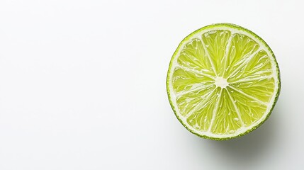 Close-up of a vibrant lime slice with juicy texture and copy space, isolated on a white background.