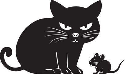 Cat with Mouse black silhouette