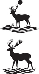 Deer Standing on sea silhouette Graphic Vector