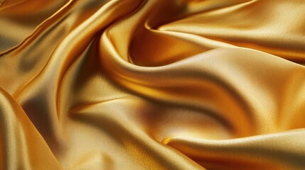 Fototapeta premium Smooth, luxurious golden fabric with soft, flowing folds.