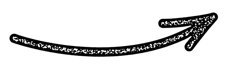 A curved black arrow with a rough, grunge texture, pointing upwards. Vector illustration.