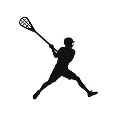 a lacrosse player action pose silhouette, vector illustration, 