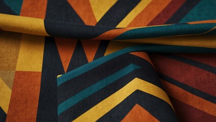Geometric fabric with bold patterns and textures.