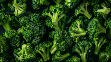 Close-up of fresh broccoli florets, showcasing vibrant green color and texture, perfect for healthy eating and culinary backgrounds.