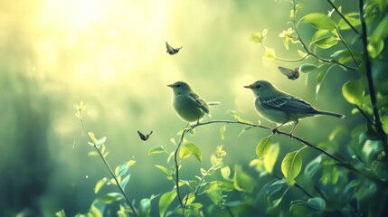 Birds and Butterflies in a Lush Forest