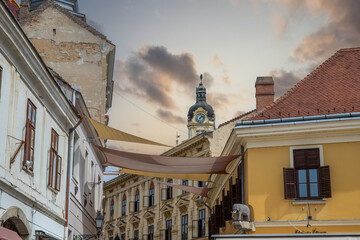 Beautiful city and street shot with St. Francis' Church. Historic city center at day. Summer...