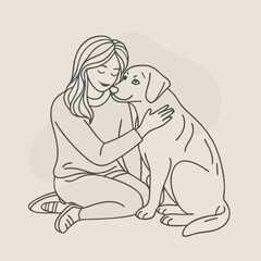 Obraz premium human and animal in line art style vector, isolated white background, 