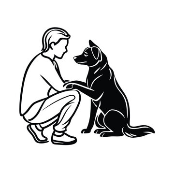 recommend clip art: human and animal in line art style vector, isolated white background, 