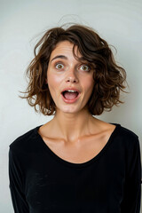 A woman with a surprised look on her face