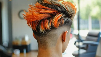 Hairdresser showing stylish orange hair dye in salon - Powered by Adobe