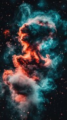 Vibrant Cosmic Nebula with Red and Blue Clouds in Deep Space, vertical wallpaper