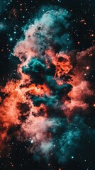 Obraz premium Vibrant Cosmic Nebula with Red and Blue Clouds in Deep Space, vertical wallpaper