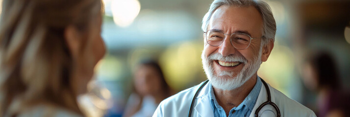 Smiling doctor talking to a patient.