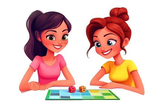 two girls playing board game clip art preview