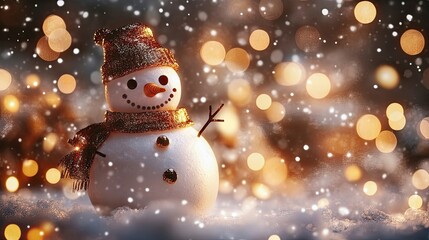 A minimalist Snowman featuring brown shiny decorations and glowing lights, creating a festive atmosphere.