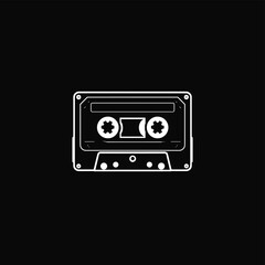 Obraz premium Minimalist illustration of a vintage cassette tape on a black background.
