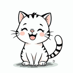 Adorable cartoon kitten with a happy expression and blushing cheeks, sitting on a light green patch.