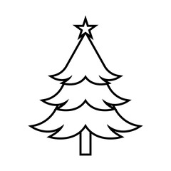 Fototapeta premium Christmas tree line style icon with a star. Hand drawn xmas tree decorative element vector illustration