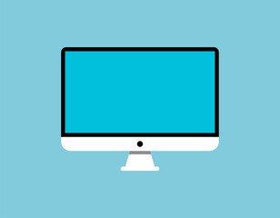 Flat Computer Monitor Blue Screen Isolated Illustration