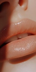 Fototapeta premium Close up shot of woman's mouth with glossy lips
