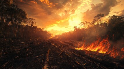 Forest Fire at Sunset