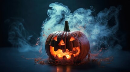 Spooky Halloween Jack-o'-Lantern Emitting Smoke