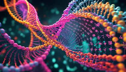 Obraz premium Colorful DNA Double Helix Structure Molecular Biology D Rendering
