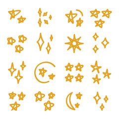 Gold star hand-drawn line art collection cartoon style elements