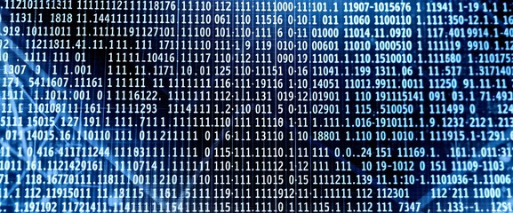 The screen’s white and the detailed textures. Screen displaying abstract Binary code is only 0 and 1  numbers.