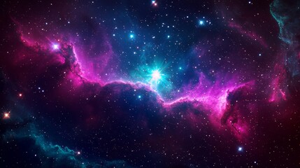 Fototapeta premium Cosmic Nebula with Glowing Star, Digital Art, Space Background, Starry Night, Galaxy, Nebula, Space