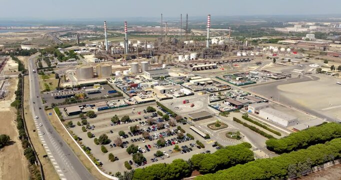 Aerial view of Taranto Steelworks, Italy. The ILVA plant in Taranto is an industrial complex located in the Tamburi district.