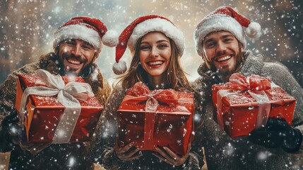 Happy people with christmas gifts